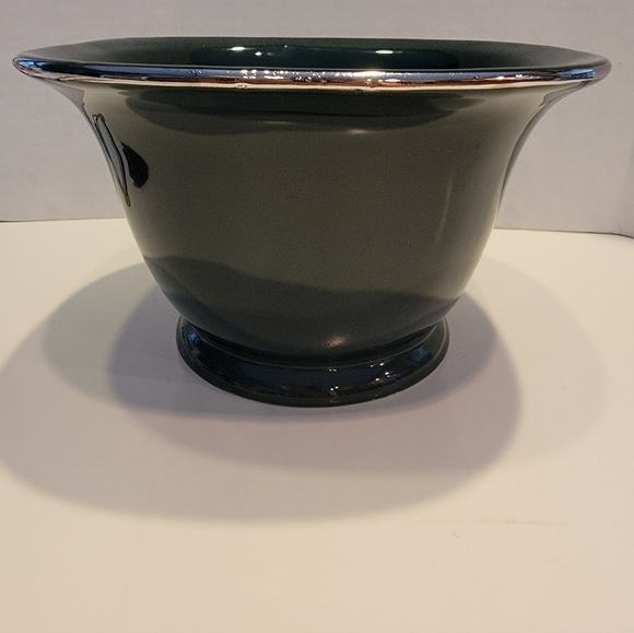 Bath& Body Works 1999 Holiday Edition Hunter Green Bowl Silver Trees & Rim - Picture 3 of 10